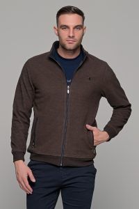 Καφέ ανδρική ζακέτα MS με τσέπες - slim fit