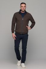 Καφέ ανδρική ζακέτα MS με τσέπες - slim fit