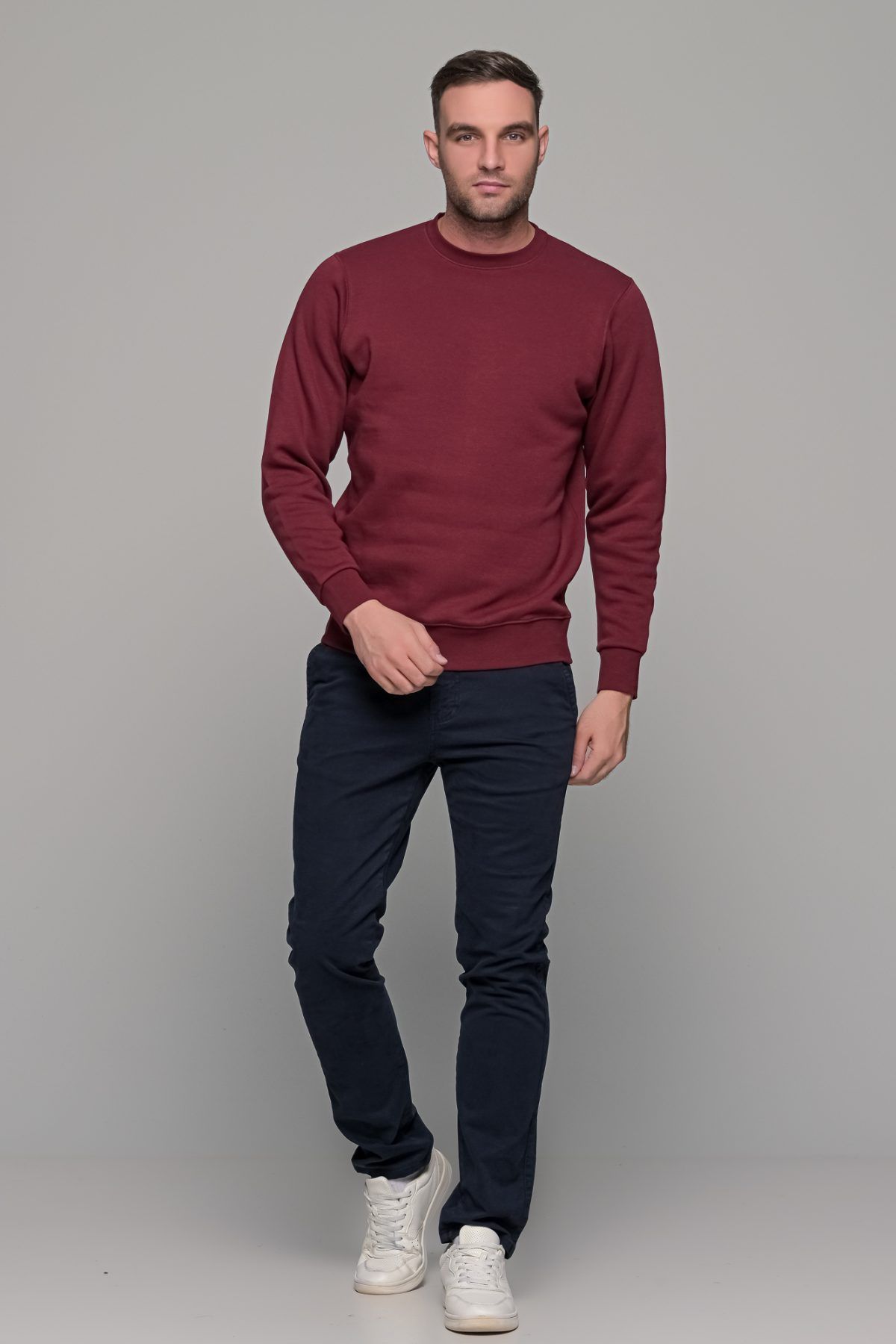 Ανδρικό μπορντό φούτερ χωρίς κουκούλα με λαιμόκοψη - Image 6