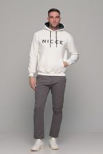 Ανδρικό λευκό φούτερ με στάμπα "NICCE" και κουκούλα - Image 5