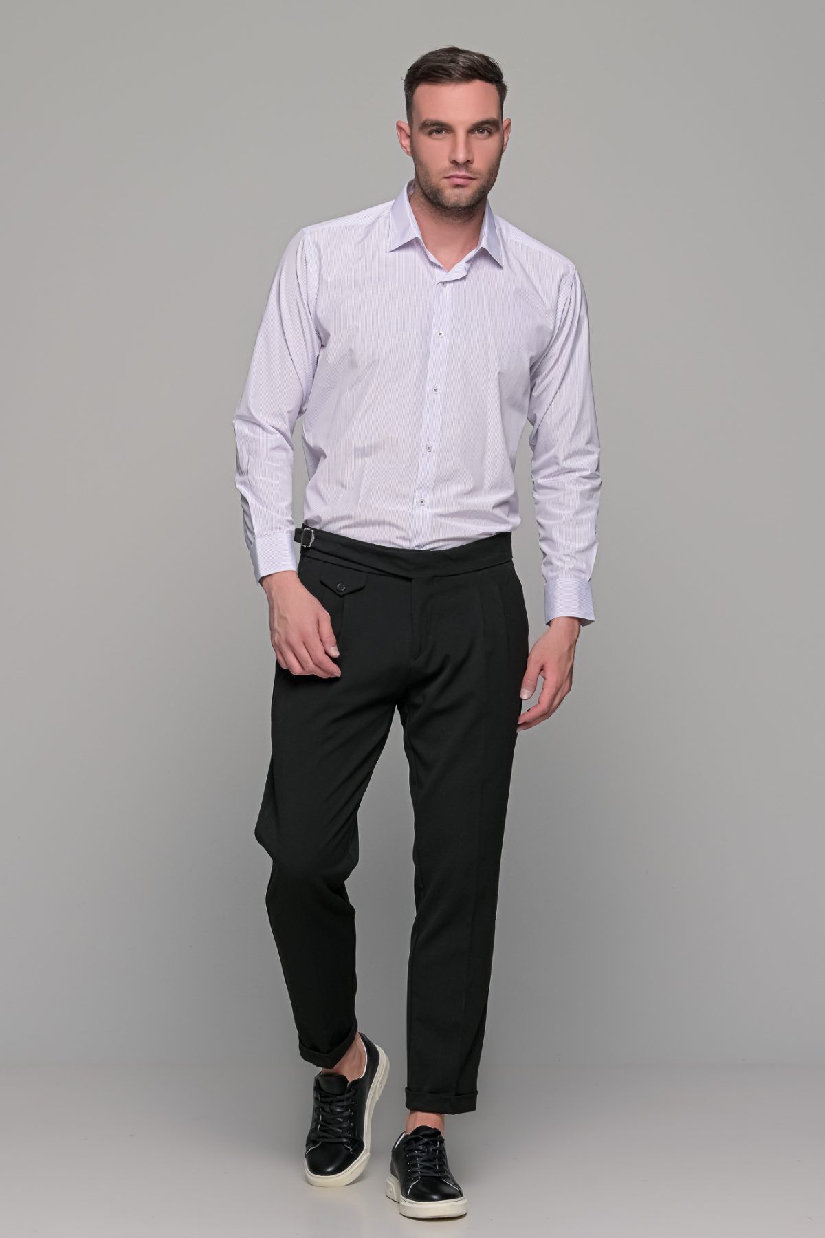 Λευκό Πουκάμισο Με Λιλά Ρίγα PAPARAZZI χωρίς Τσεπάκι - Classic Fit - Image 6