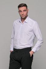 Λευκό Πουκάμισο Με Λιλά Ρίγα PAPARAZZI χωρίς Τσεπάκι - Classic Fit - Image 3