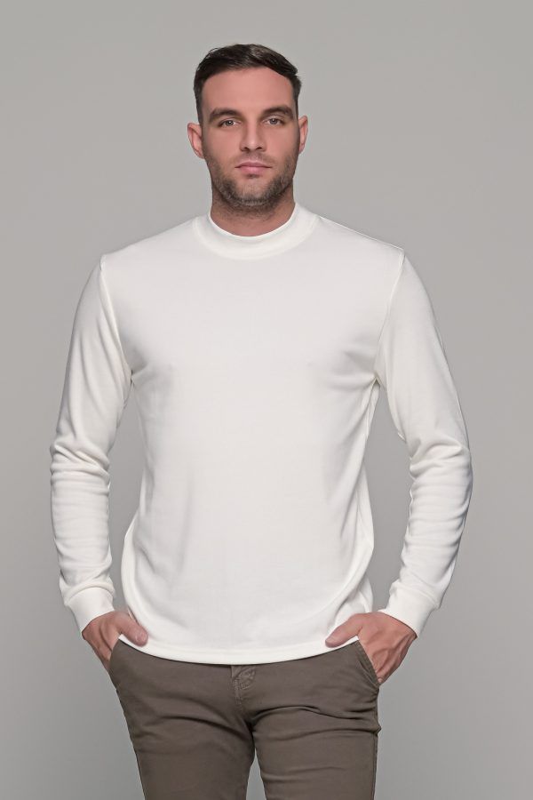 Ανδρική λευκή μπλούζα μακρυμάνικη με λουπέτο
