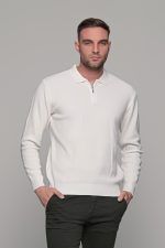 Λευκό ανδρικό πλεκτό μπλουζάκι με φερμουάρ