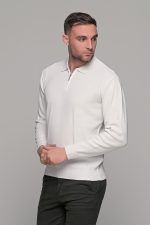 Λευκό ανδρικό πλεκτό μπλουζάκι με φερμουάρ