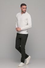 Λευκό ανδρικό πλεκτό μπλουζάκι με φερμουάρ