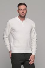 Λευκό ανδρικό πλεκτό μπλουζάκι με φερμουάρ