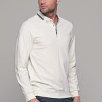 Λευκό ανδρικό πόλο με κουμπί MS και μακρύ μανίκι