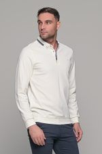 Λευκό ανδρικό πόλο με κουμπί MS και μακρύ μανίκι