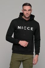 Ανδρικό μαύρο φούτερ με στάμπα "NICCE" και κουκούλα - Image 3