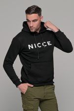 Ανδρικό μαύρο φούτερ με στάμπα "NICCE" και κουκούλα - Image 4