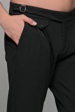 Υφασμάτινο ανδρικό παντελόνι με διπλή πιέτα σε χρώμα Μαύρο – Slim fit - Image 2