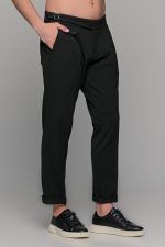 Υφασμάτινο ανδρικό παντελόνι με διπλή πιέτα σε χρώμα Μαύρο – Slim fit - Image 3