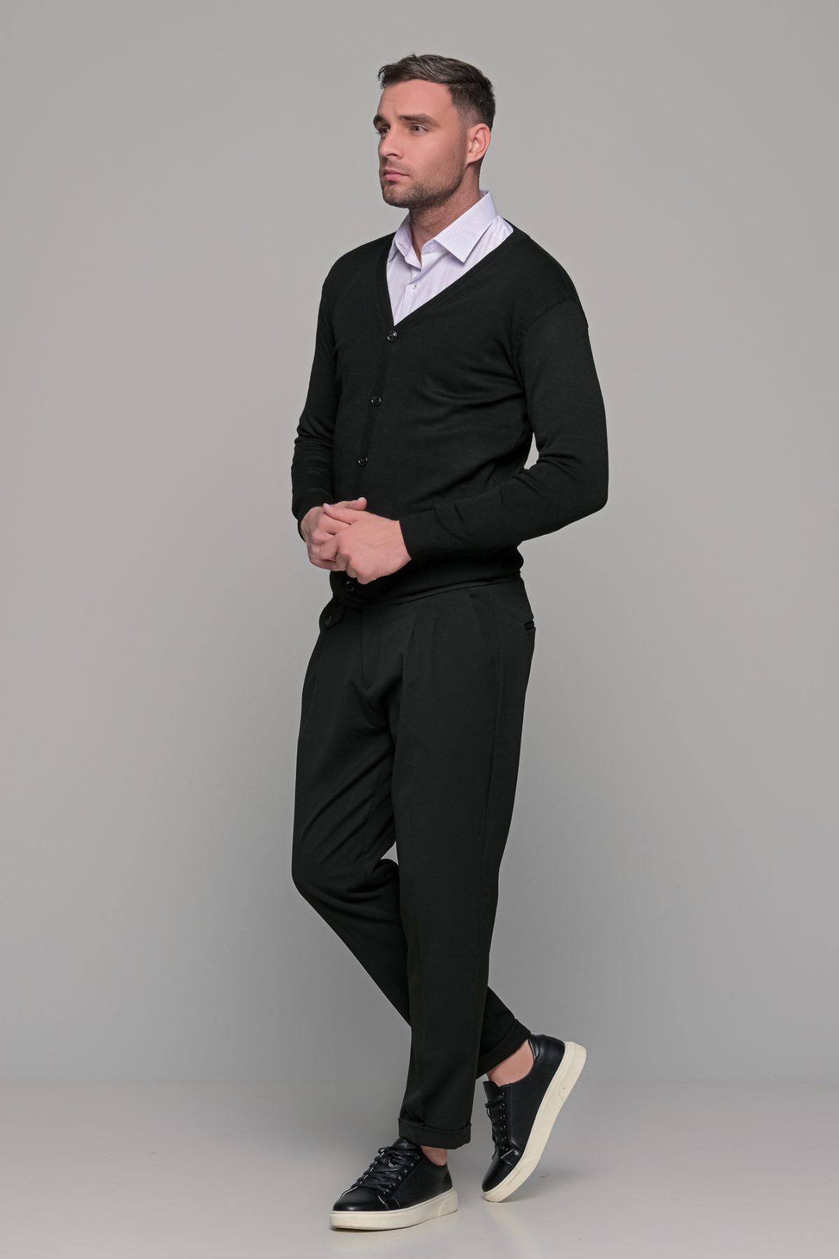 Υφασμάτινο ανδρικό παντελόνι με διπλή πιέτα σε χρώμα Μαύρο – Slim fit - Image 7