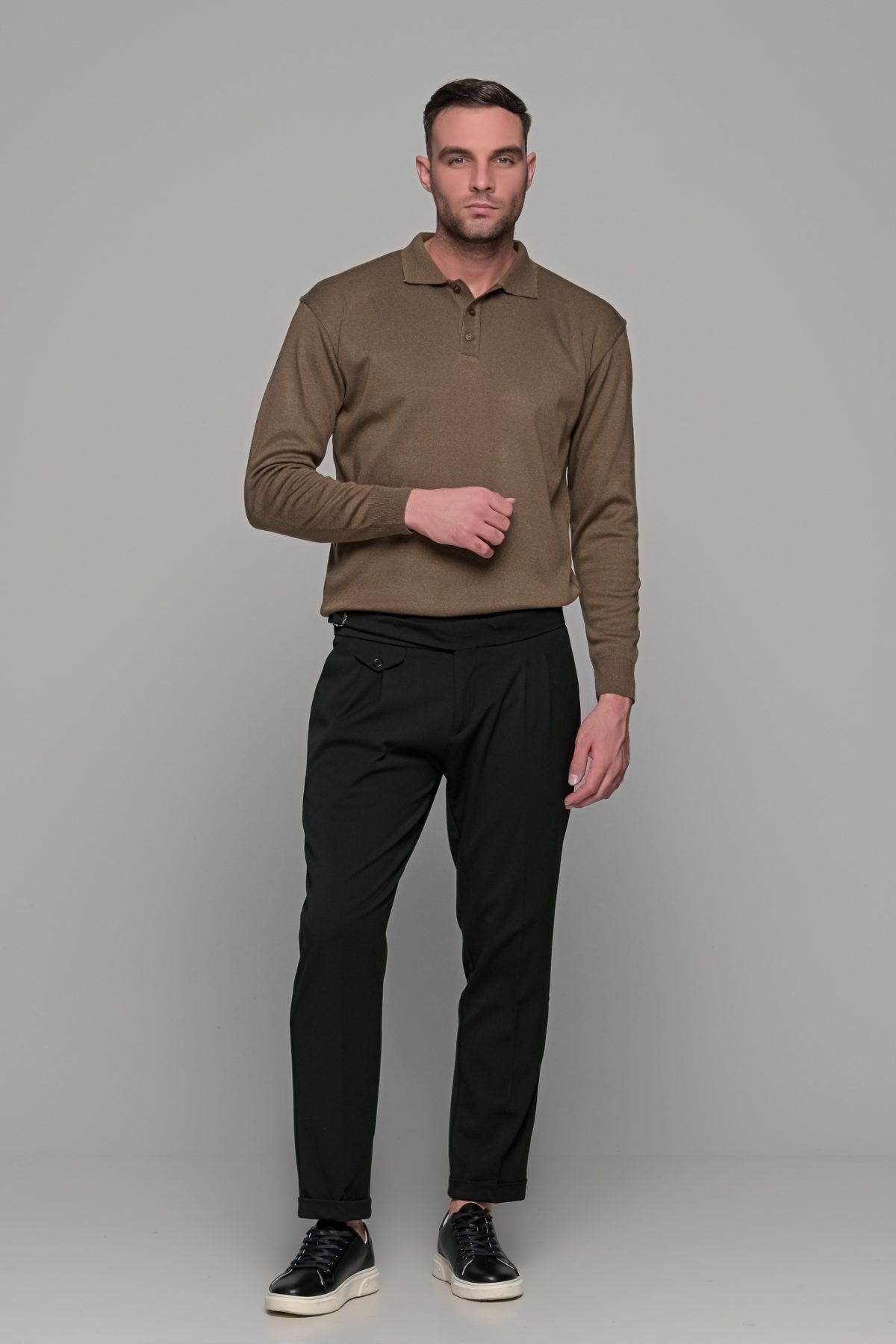 Υφασμάτινο ανδρικό παντελόνι με διπλή πιέτα σε χρώμα Μαύρο – Slim fit - Image 9