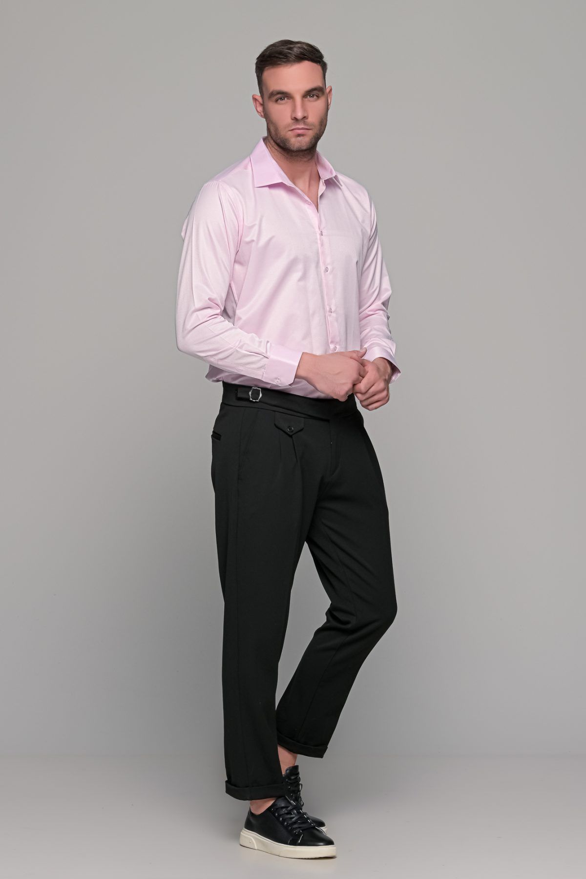 Υφασμάτινο ανδρικό παντελόνι με διπλή πιέτα σε χρώμα Μαύρο – Slim fit - Image 10