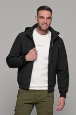 Μαύρο φθινοπωρινό αδιάβροχο ανδρικό μπουφάν με αποσπώμενη κουκούλα - Slim fit - Image 3