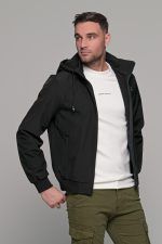 Μαύρο φθινοπωρινό αδιάβροχο ανδρικό μπουφάν με αποσπώμενη κουκούλα - Slim fit - Image 4