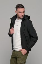 Μαύρο φθινοπωρινό αδιάβροχο ανδρικό μπουφάν με αποσπώμενη κουκούλα - Slim fit - Image 5