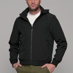 Μαύρο φθινοπωρινό αδιάβροχο ανδρικό μπουφάν με αποσπώμενη κουκούλα - Slim fit