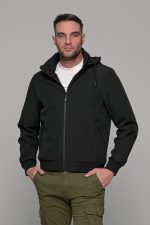Μαύρο φθινοπωρινό αδιάβροχο ανδρικό μπουφάν με αποσπώμενη κουκούλα - Slim fit
