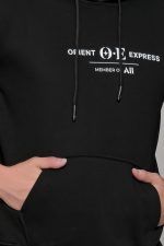 Μαύρο φούτερ με στάμπα "ORIENT EXPRESS" και κουκούλα ανδρικό - Image 2