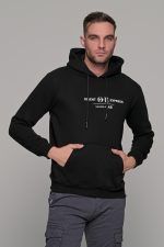 Μαύρο φούτερ με στάμπα "ORIENT EXPRESS" και κουκούλα ανδρικό - Image 3