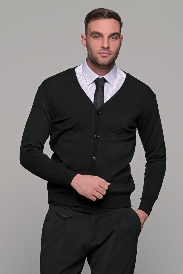 Μαύρη ανδρική ζακέτα με κουμπιά βαμβακερή
