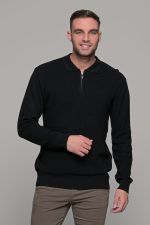 Μαύρο ανδρικό πλεκτό μπλουζάκι με φερμουάρ