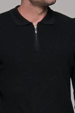 Μαύρο ανδρικό πλεκτό μπλουζάκι με φερμουάρ
