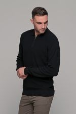 Μαύρο ανδρικό πλεκτό μπλουζάκι με φερμουάρ