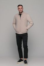 Πλεκτή εκρού ανδρική ζακέτα με επένδυση μπροστά MS - slim fit - Image 7