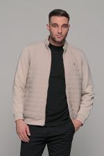 Πλεκτή εκρού ανδρική ζακέτα με επένδυση μπροστά MS - slim fit - Image 3