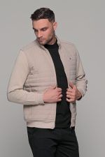 Πλεκτή εκρού ανδρική ζακέτα με επένδυση μπροστά MS - slim fit - Image 4