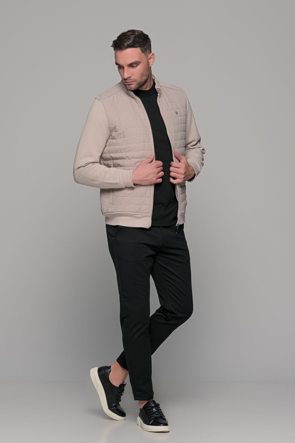 Πλεκτή εκρού ανδρική ζακέτα με επένδυση μπροστά MS - slim fit - Image 8