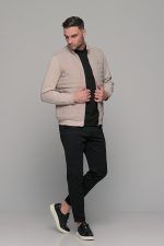 Πλεκτή εκρού ανδρική ζακέτα με επένδυση μπροστά MS - slim fit - Image 8