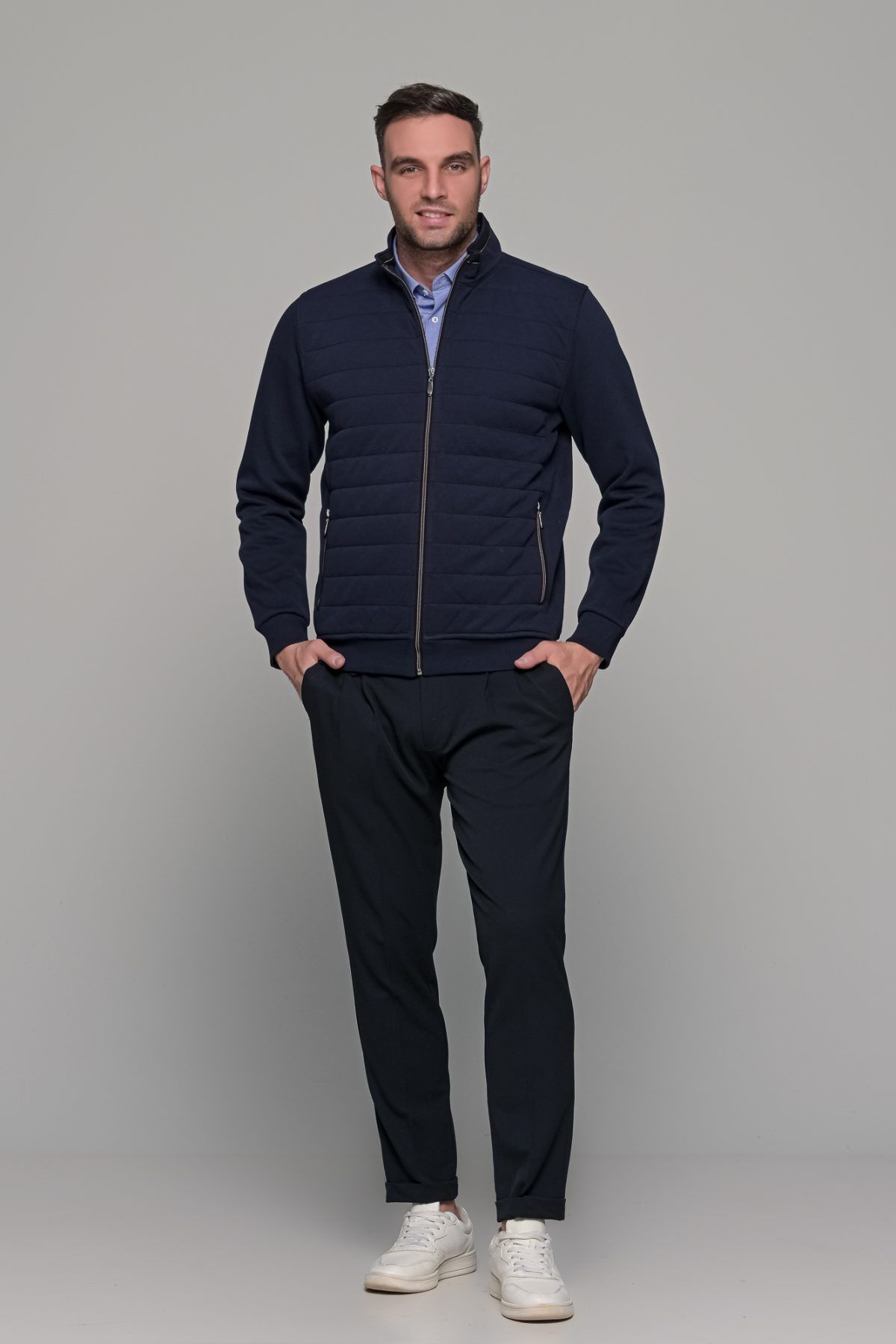 Μπλε ανδρική ζακέτα με ραφή MS - slim fit