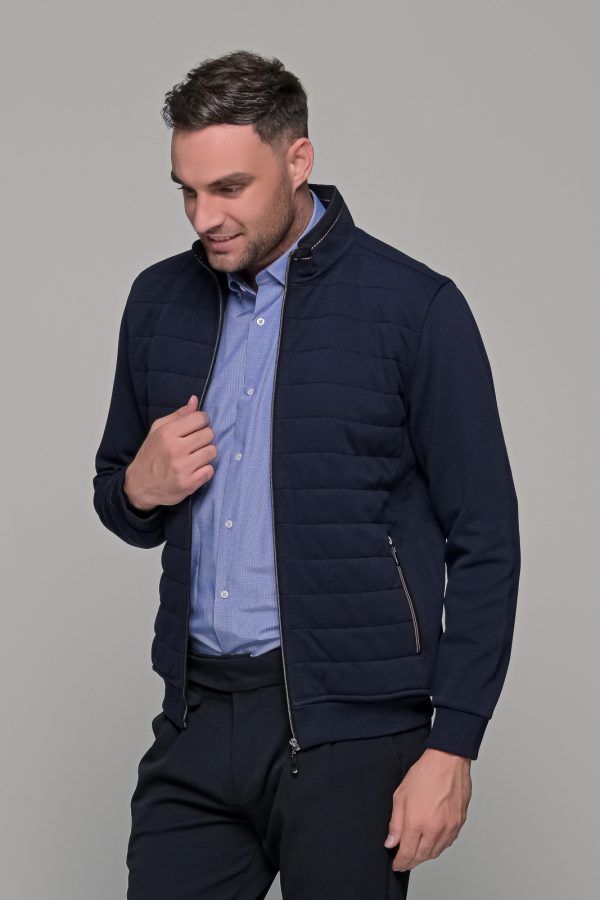 Μπλε ανδρική ζακέτα με ραφή MS - slim fit