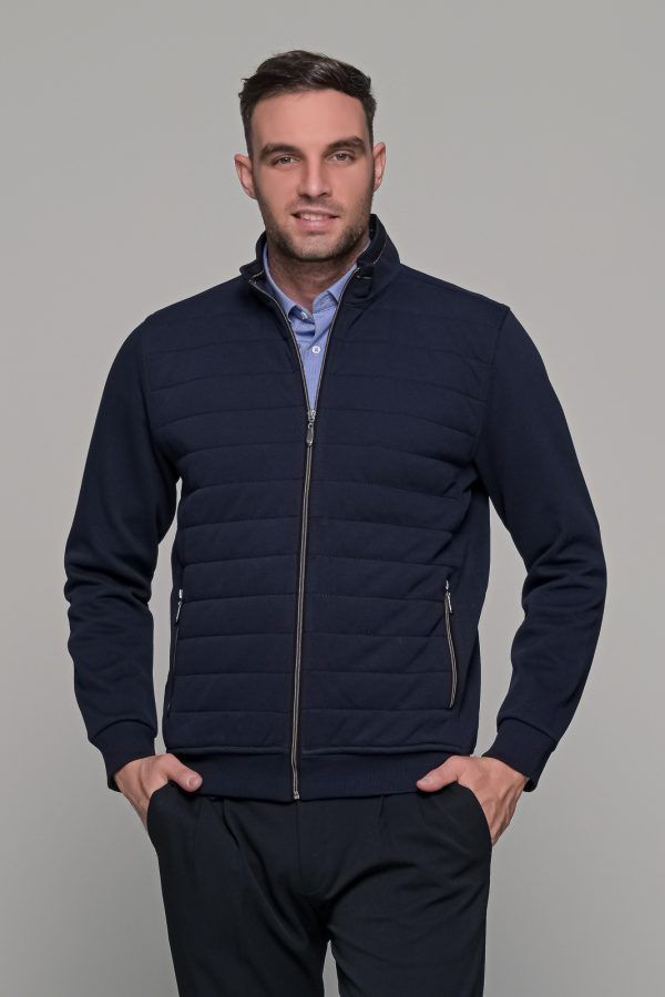 Μπλε ανδρική ζακέτα με ραφή MS - slim fit