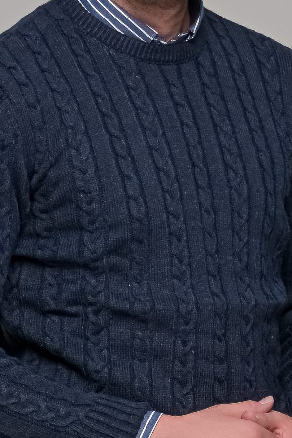 Mπλε ανδρικό πλεκτό πουλόβερ με πλέξη κοτσίδα