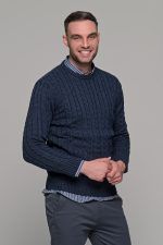 Mπλε ανδρικό πλεκτό πουλόβερ με πλέξη κοτσίδα