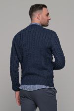 Mπλε ανδρικό πλεκτό πουλόβερ με πλέξη κοτσίδα
