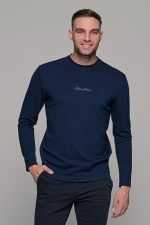 Μπλε ανδρική μακρυμάνικη μπλούζα με ανάγλυφη διακριτική στάμπα