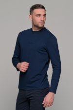 Μπλε ανδρική μακρυμάνικη μπλούζα με ανάγλυφη διακριτική στάμπα - Image 4