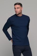 Μπλε ανδρική μακρυμάνικη μπλούζα με ανάγλυφη διακριτική στάμπα - Image 3