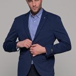 Μπλε ανδρικό ελαστικό σακάκι AM- slim fit