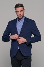 Μπλε ανδρικό ελαστικό σακάκι AM- slim fit