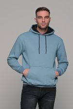 Ανδρικό μπλε σιέλ μονόχρωμο φούτερ με κουκούλα - Image 3