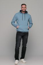 Ανδρικό μπλε σιέλ μονόχρωμο φούτερ με κουκούλα - Image 7