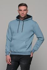 Ανδρικό μπλε σιέλ μονόχρωμο φούτερ με κουκούλα - Image 4